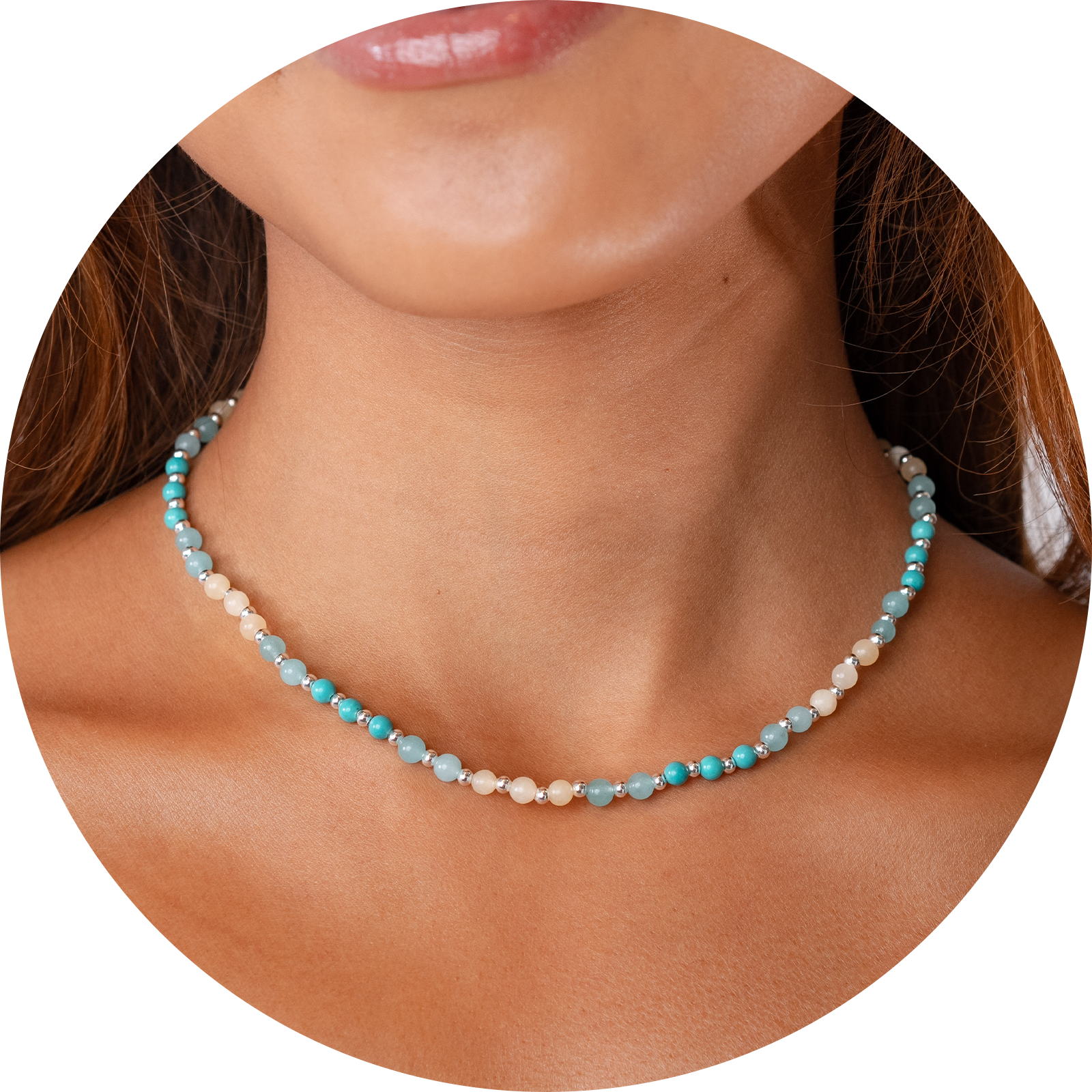 Turquoise and Amazonite stone healing necklace