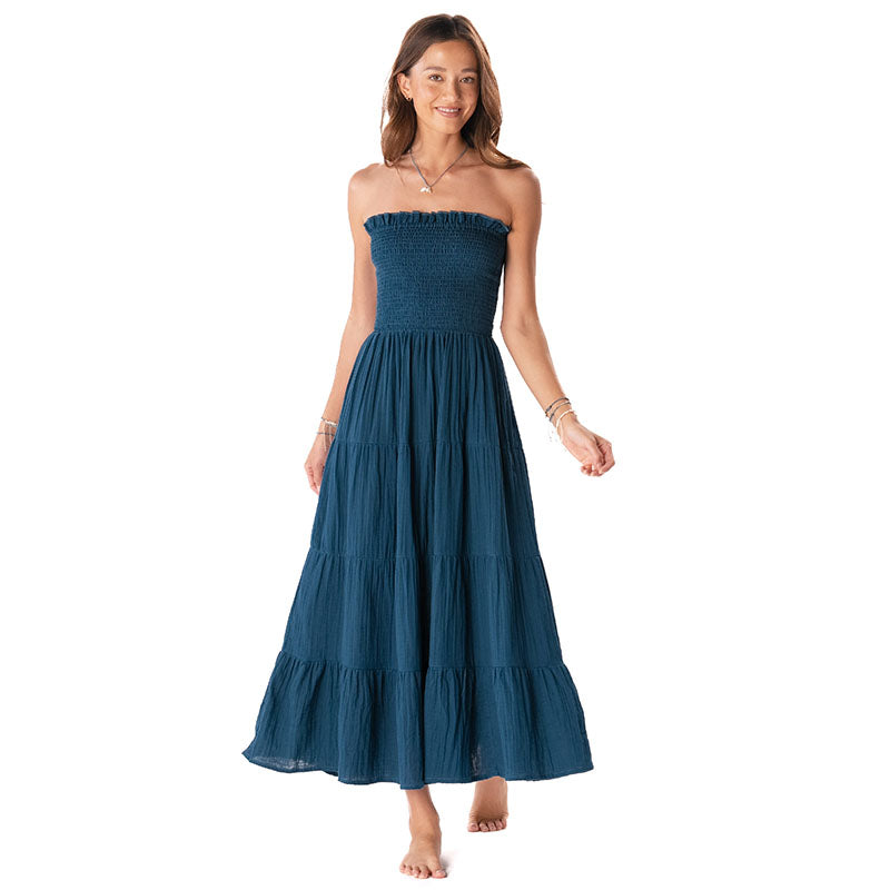 Deep Teal Cotton Mai Tai Maxi Dress | Lotus and Luna