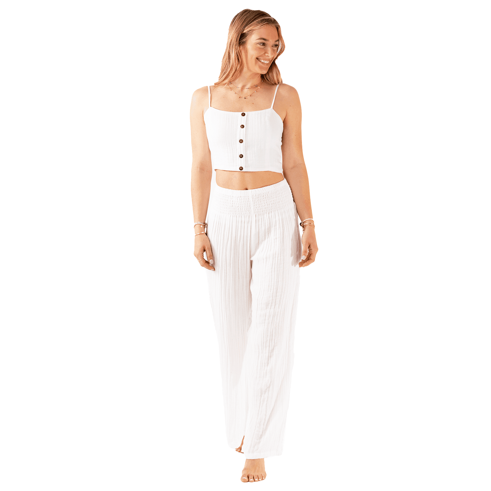 White Cotton Crop Top Wide Leg Pant Set Lotus Luna
