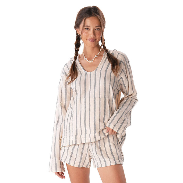 Beige Striped Boatneck Pullover