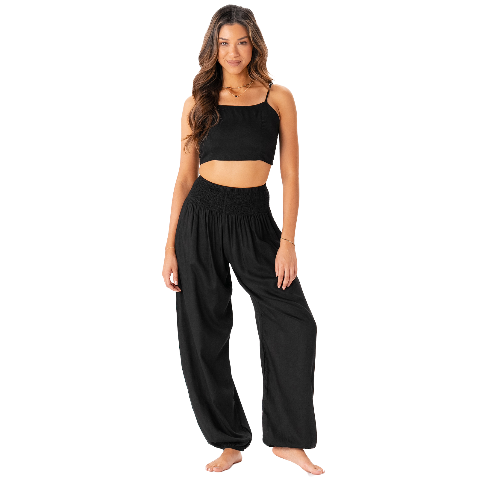 Black Harem Pants Oasis Crop Top Lounge Set Lotus Luna