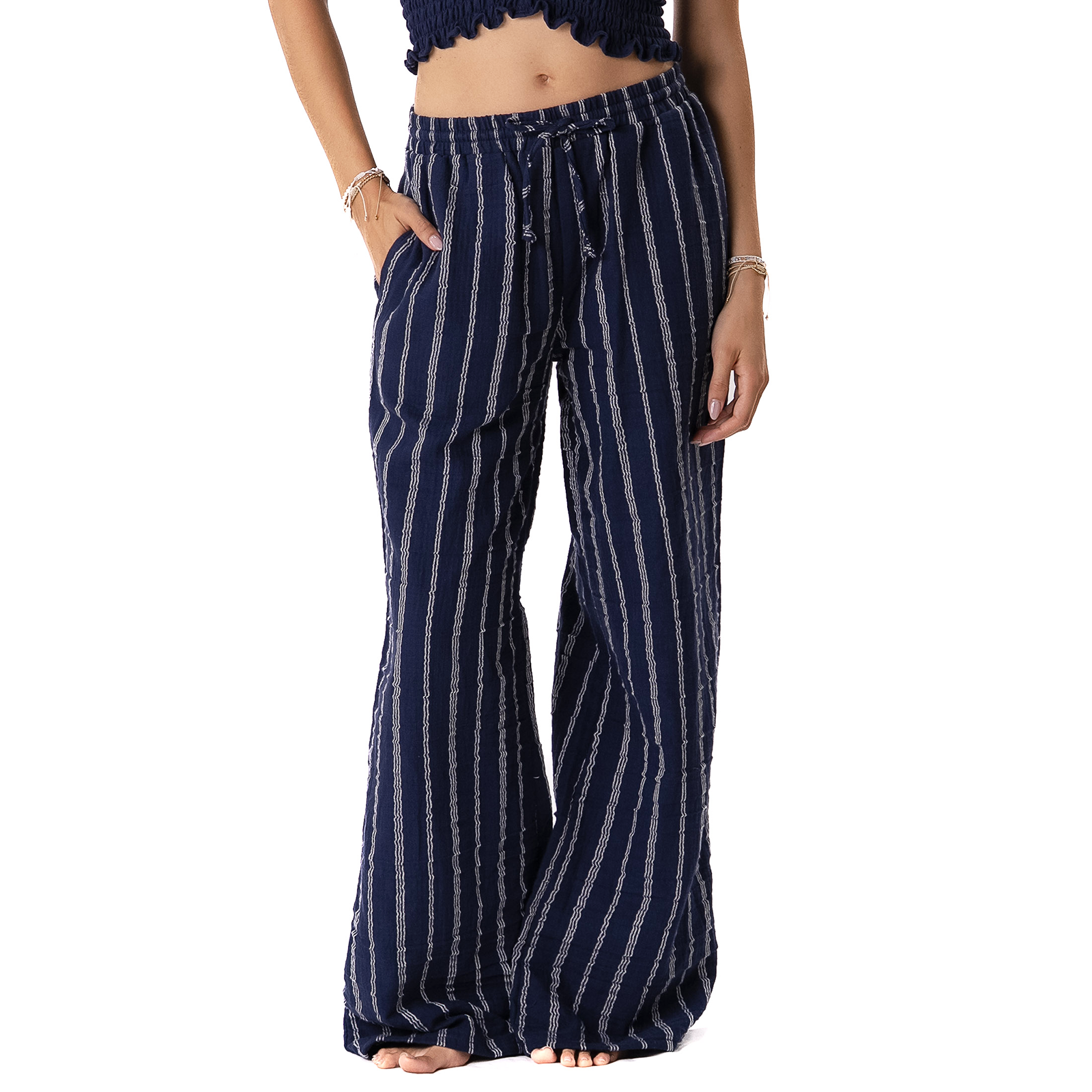 Navy Sailor Stripe Cotton Cabana Pants - LotusAndLuna