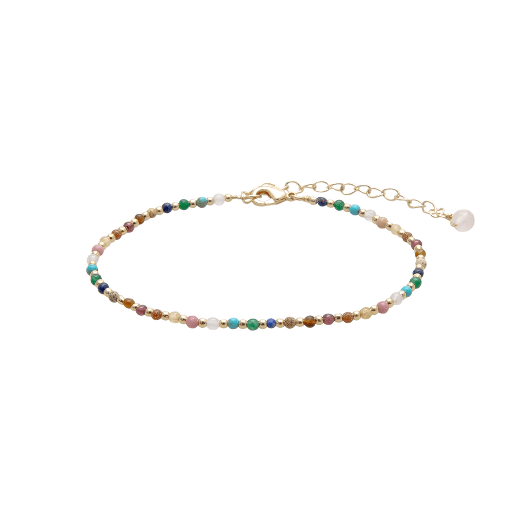 Dainty anklet with assorted multi-color stones and gold beads