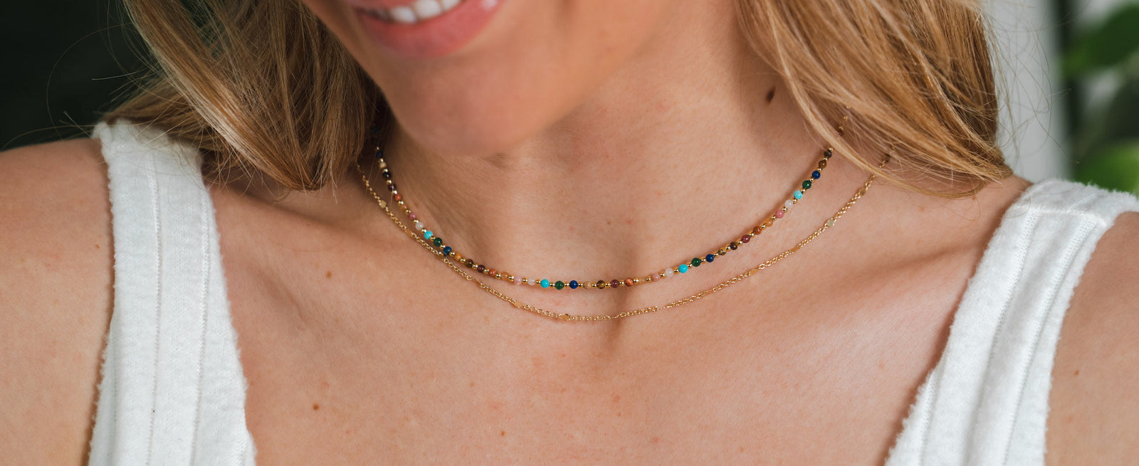 Dainty healing necklace. 2mm Master Healer Necklace stacked with a dainty gold necklace chain.