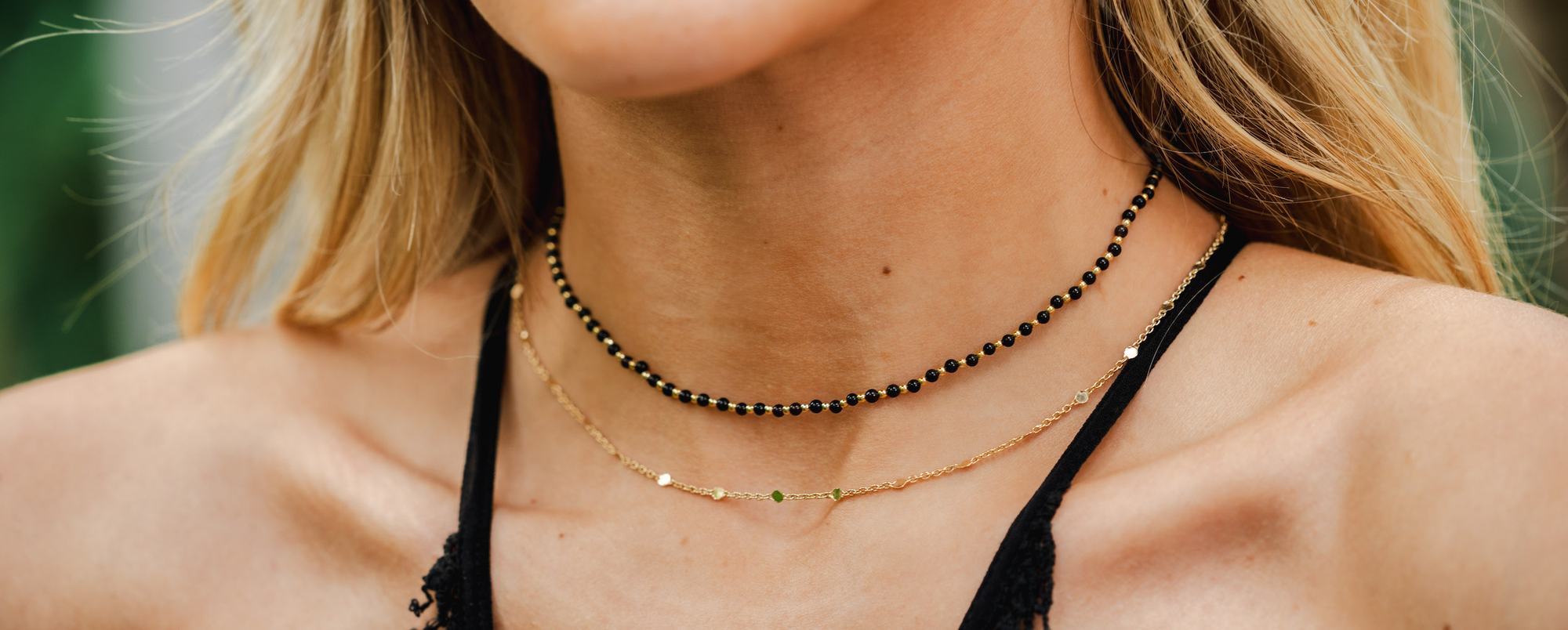 Onyx Necklace and Gold dainty necklace