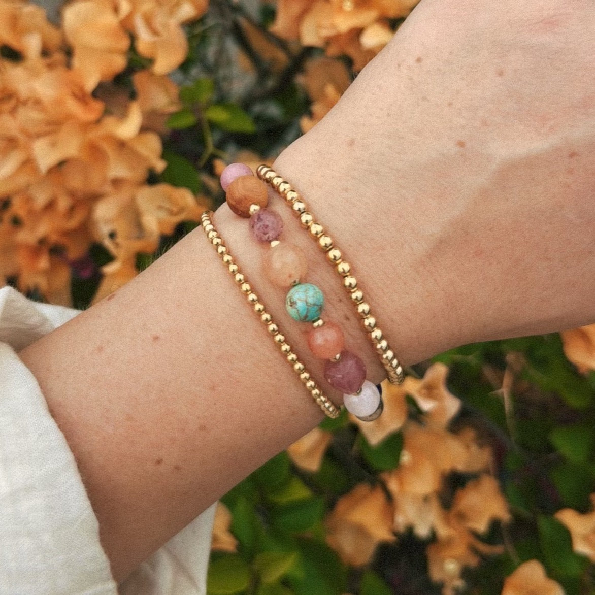 Gold 3mm Stretch Bead Bracelet