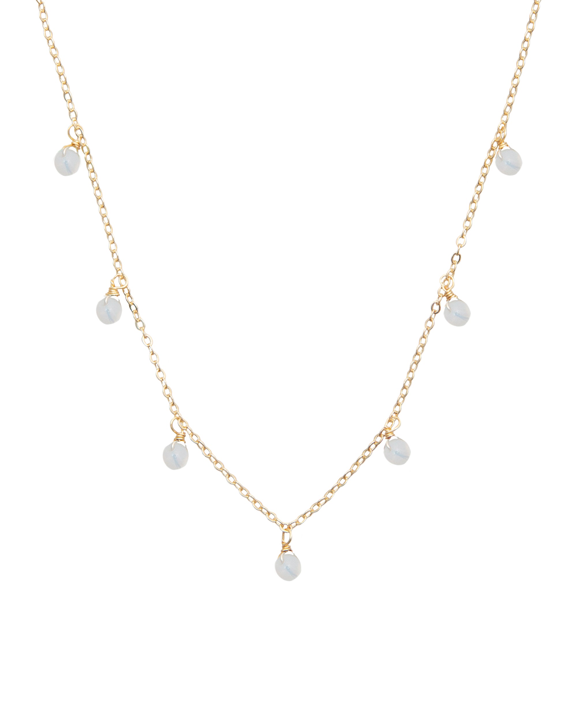 Moonstone dewdrop charm necklace on gold chain