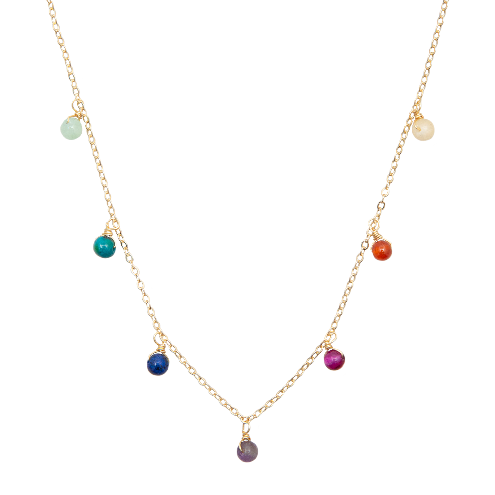Multicolor stone dewdrop charm healing necklace on gold chain