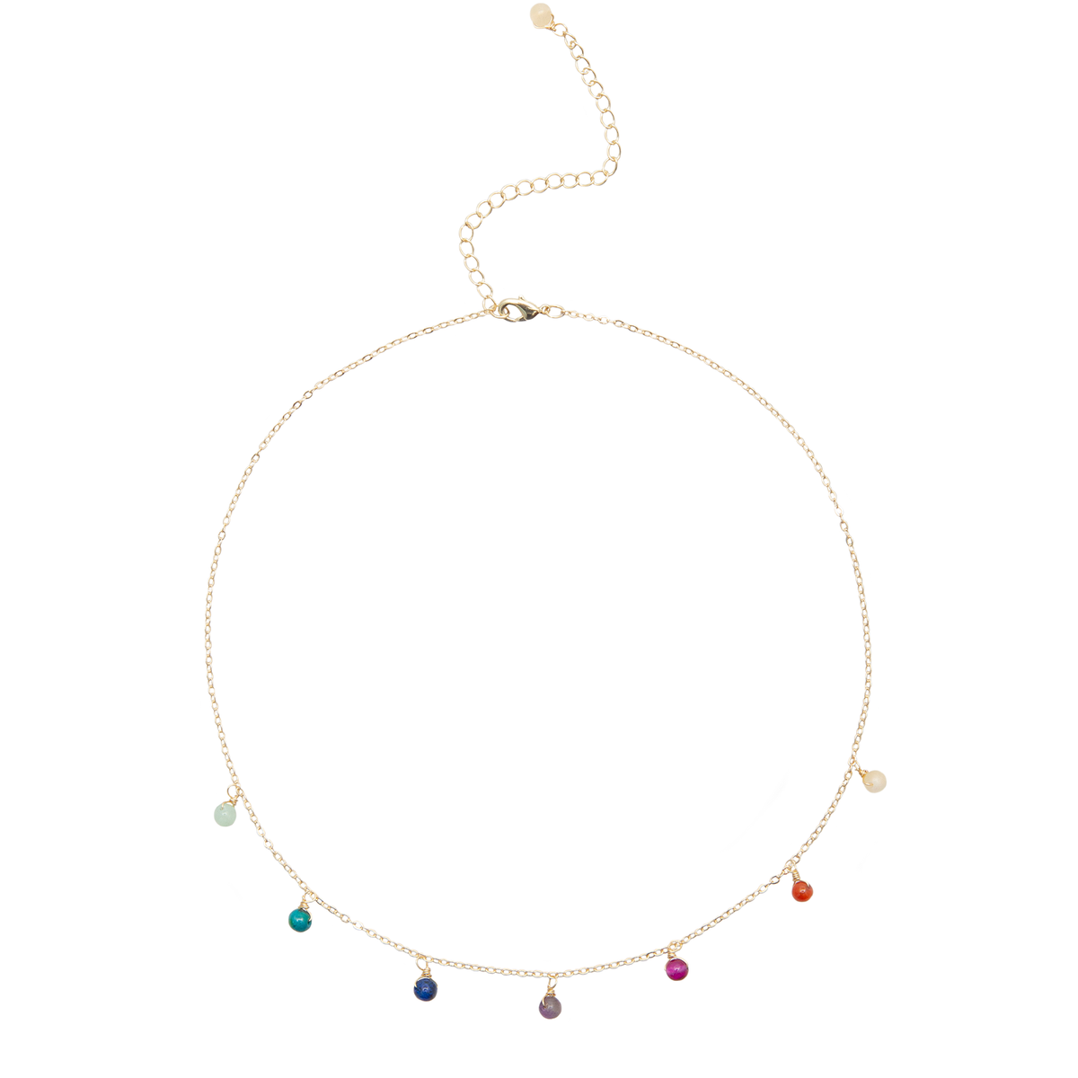 Multicolor stone dewdrop charm healing necklace with gold chain