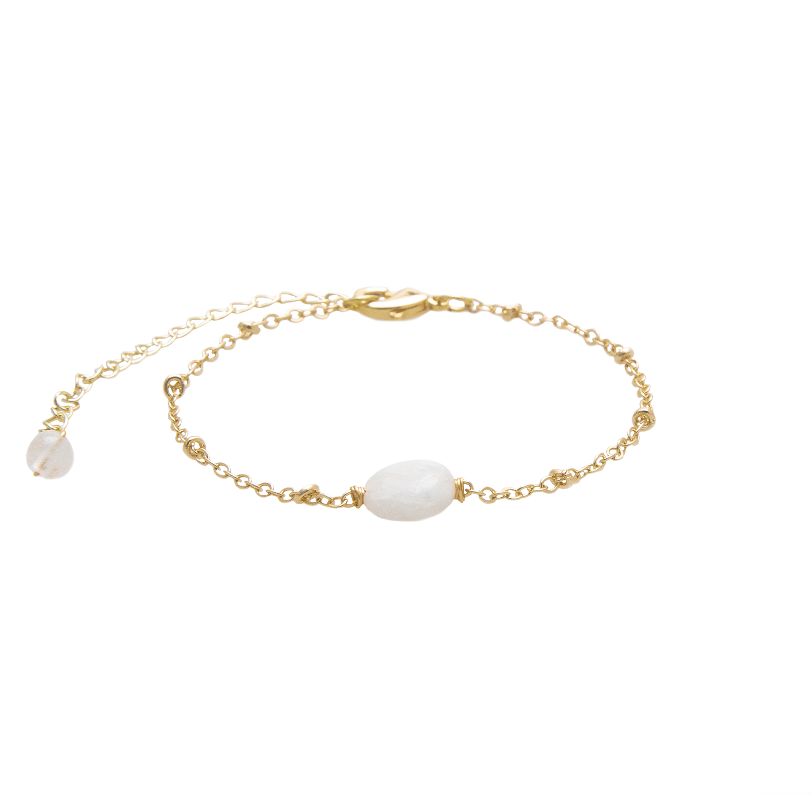 Moonstone Bracelet, flat lay gold chain
