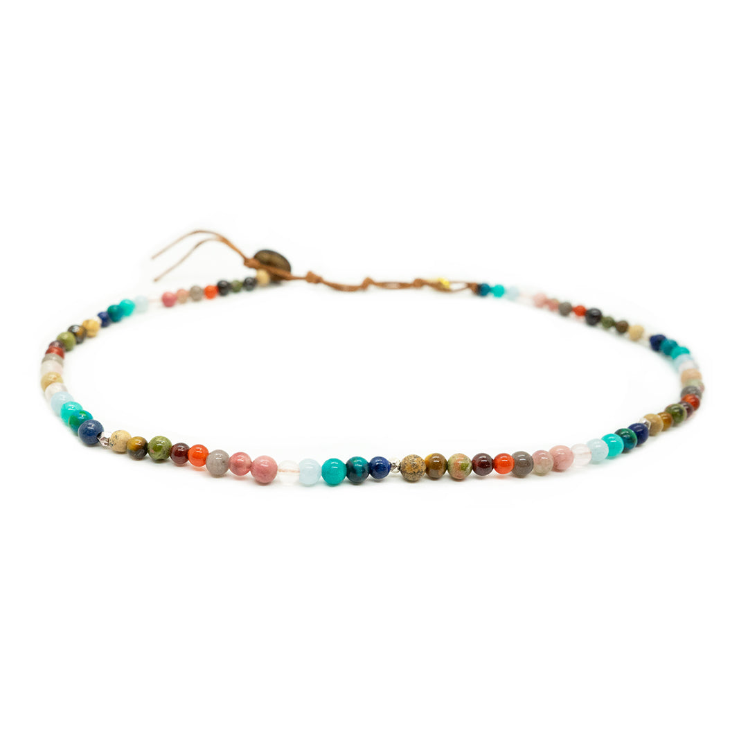 4mm multicolor stone necklace with gold chain