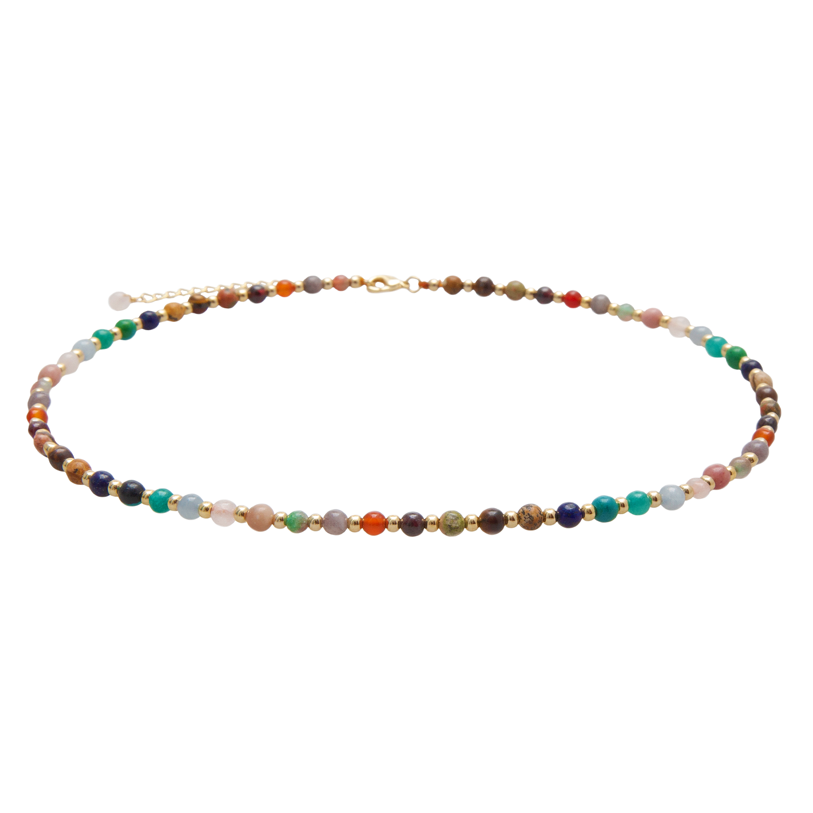 4mm multicolor stone and gold bead healing necklace with a gold chain