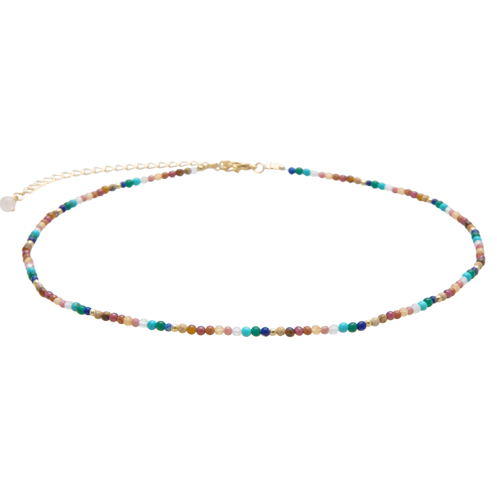 2mm multicolor stone healing necklace with a gold chain