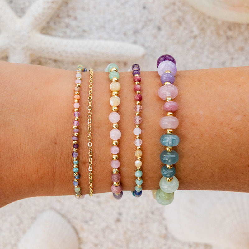 Free Spirit Bracelet Stack, stacked at the beach