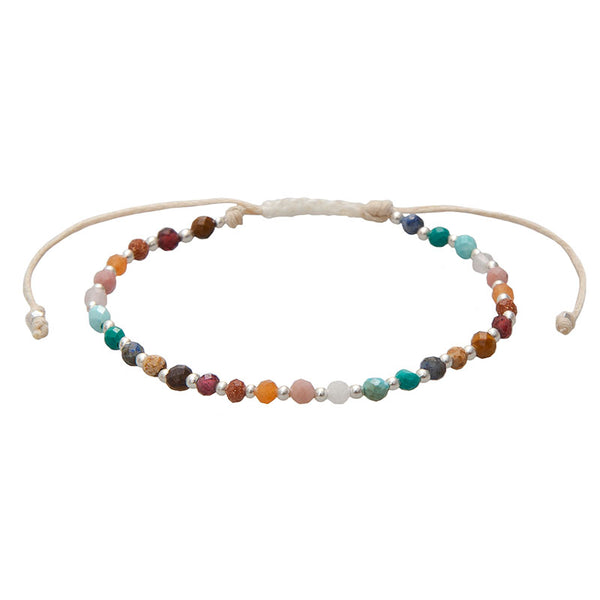 Master Healer 3mm + 2mm Layered Bracelet Stack, flat lay multicolor beads