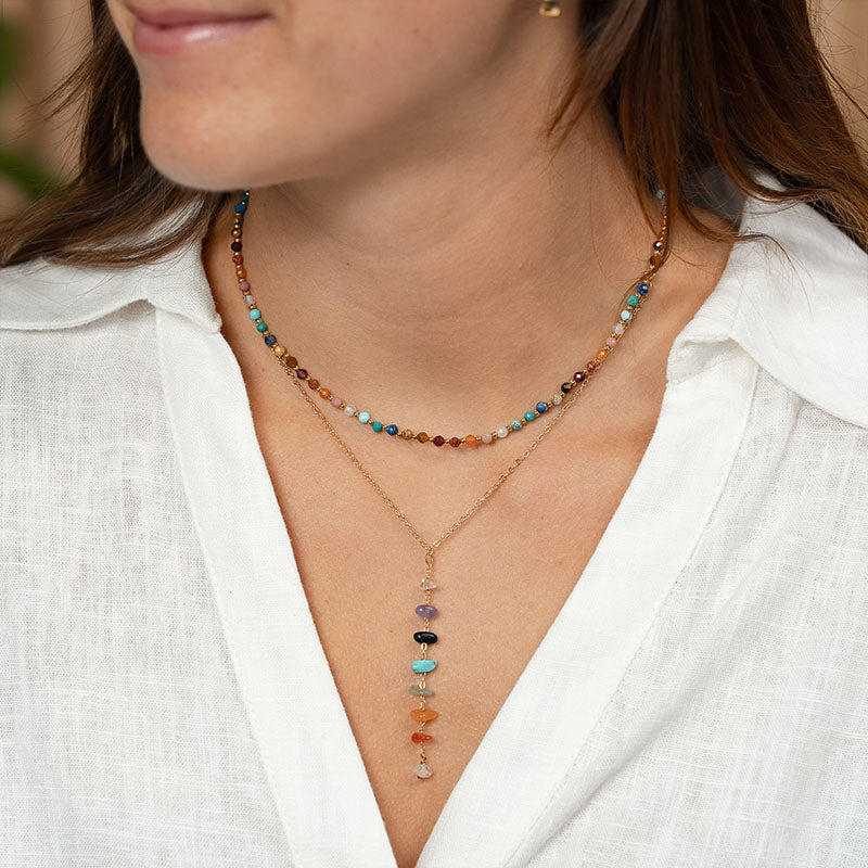 7 Chakras Raw Stone Healing Necklace