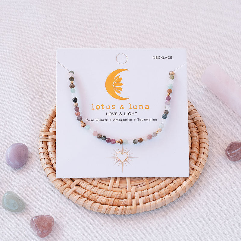 Love & Light 3mm Healing Necklace, on brand card