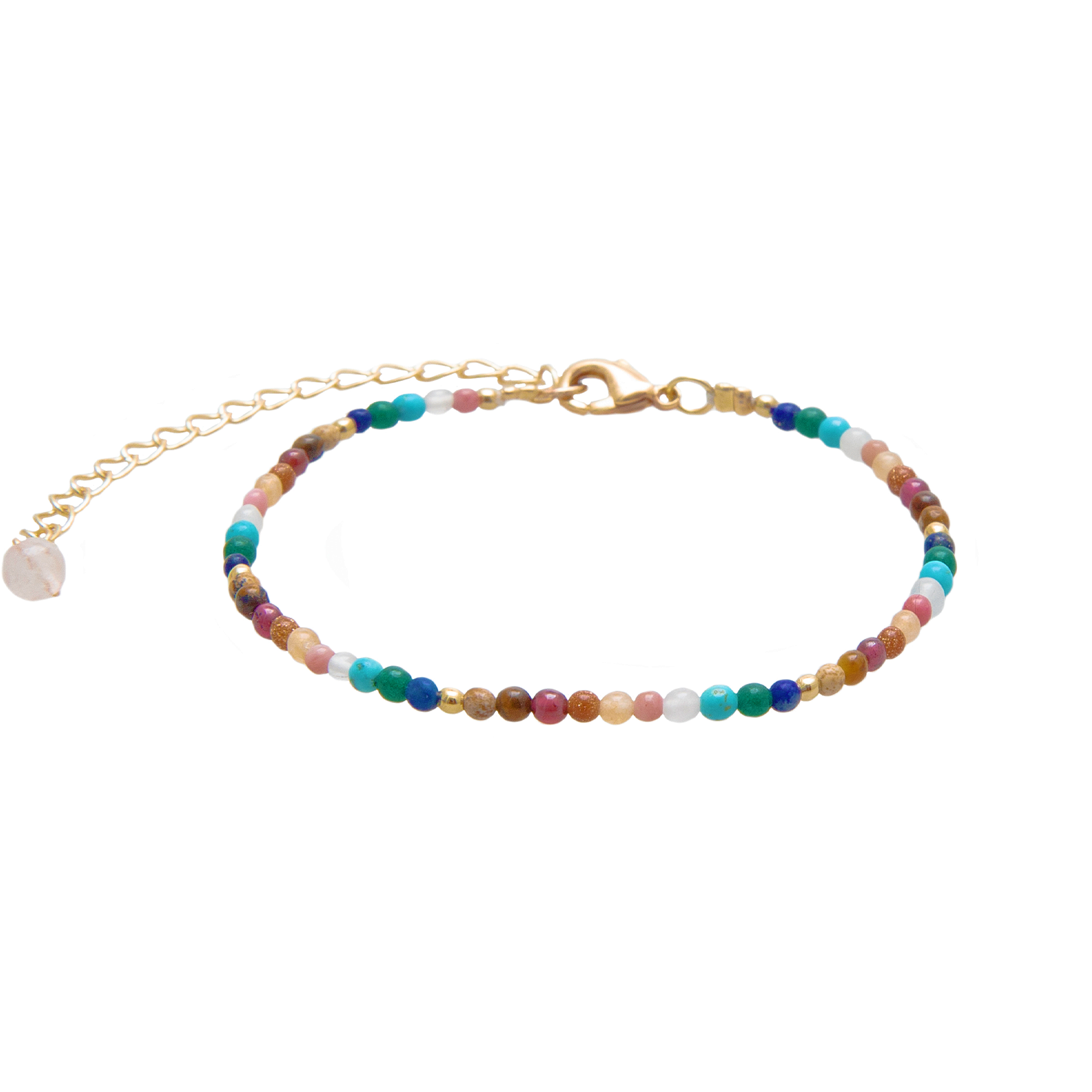 2mm multicolor stone healing bracelet with a gold chain