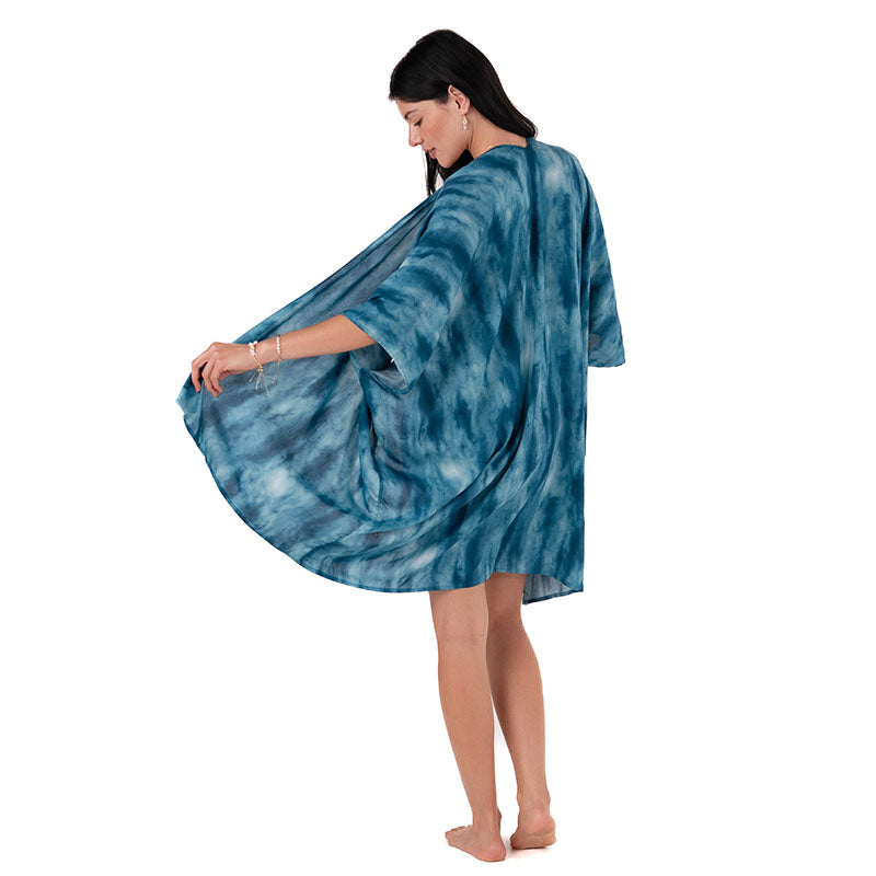Turquoise Tide Kimono, worn from behind