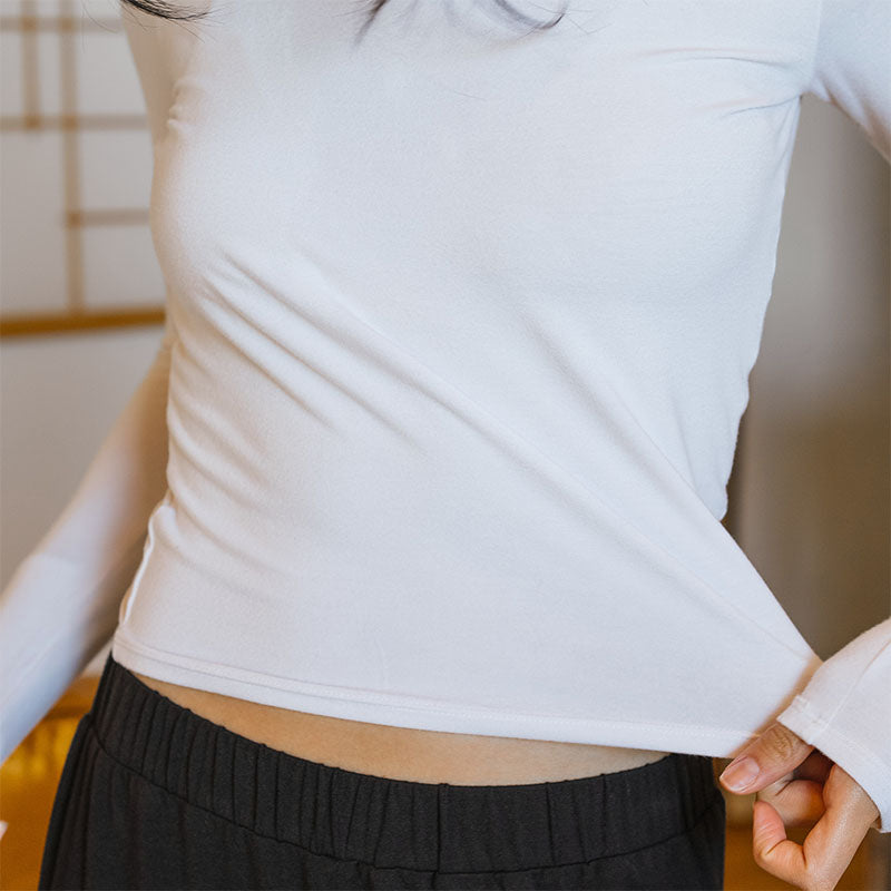White Modal Halo Long Sleeve Top, hem detail