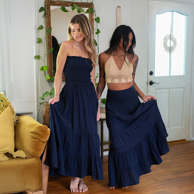 Oxford Cotton Mai Tai Strapless Maxi Dress | Lotus and Luna