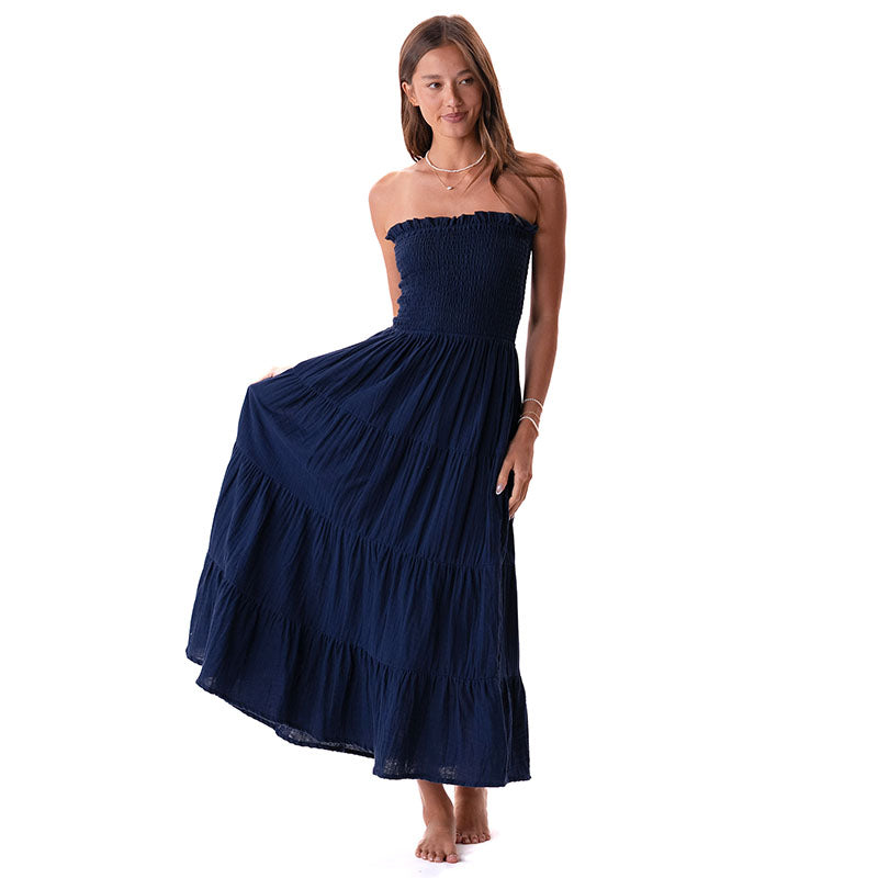 Oxford Cotton Mai Tai Strapless Maxi Dress