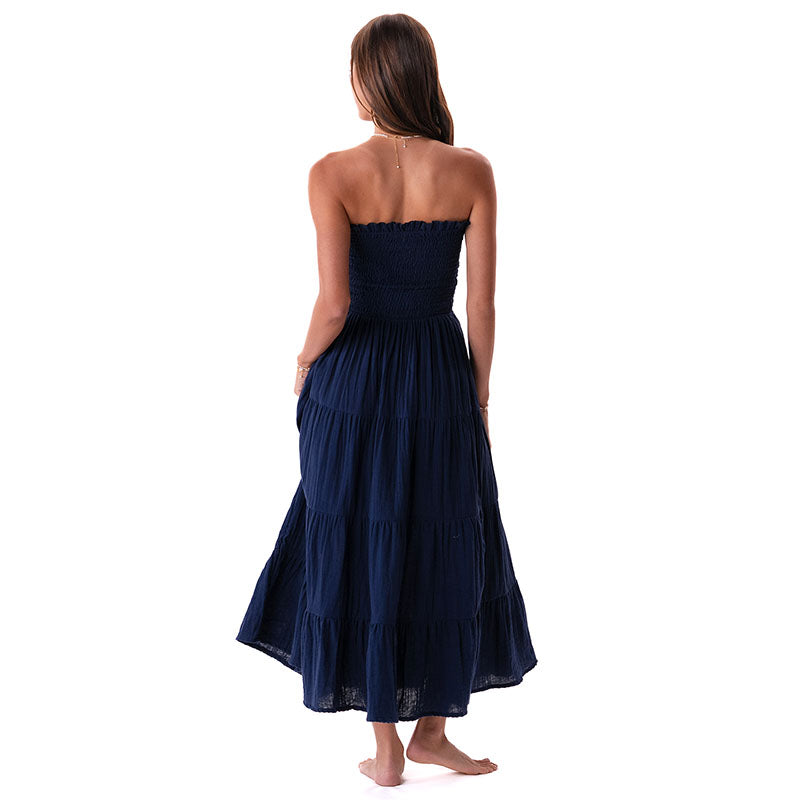 Oxford Cotton Mai Tai Strapless Maxi Dress