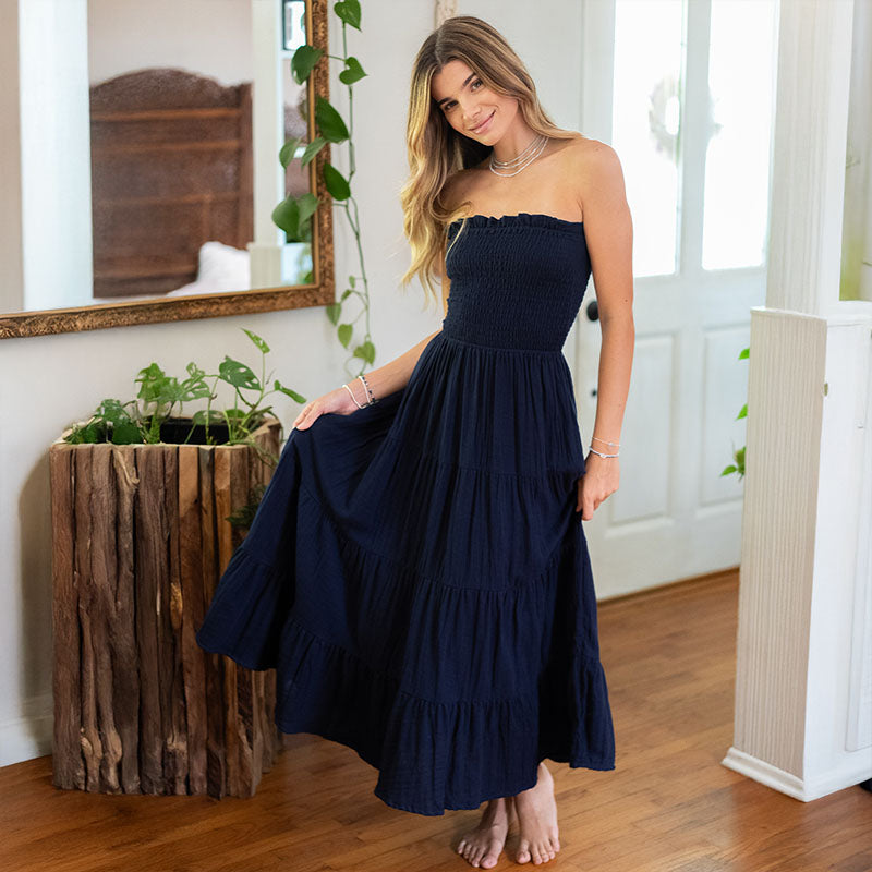 Oxford Cotton Mai Tai Strapless Maxi Dress