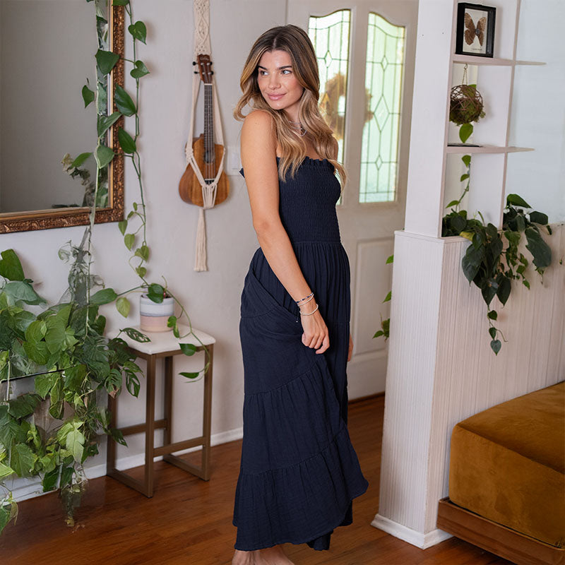strapless cotton maxi dress Oxford Cotton Mai Tai Strapless Maxi Dress