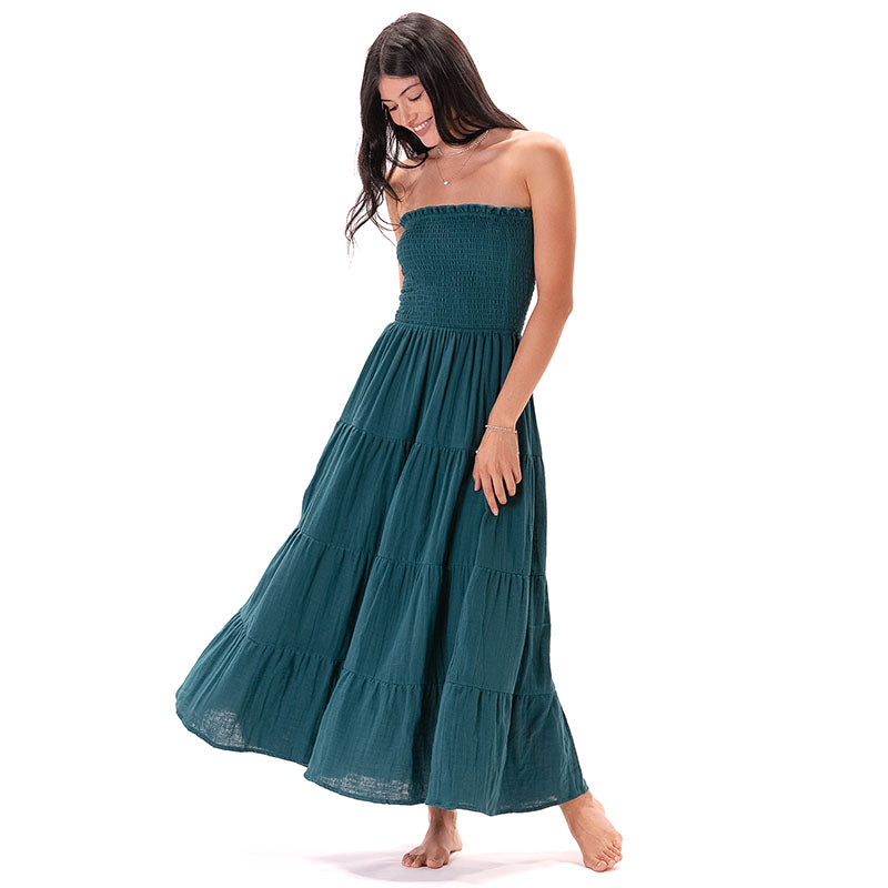 Verdigris Cotton Mai Tai Strapless Maxi Dress