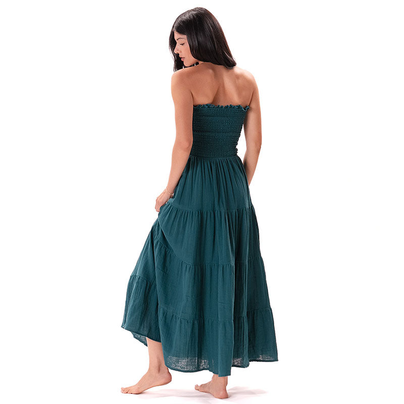 Verdigris Cotton Mai Tai Strapless Maxi Dress