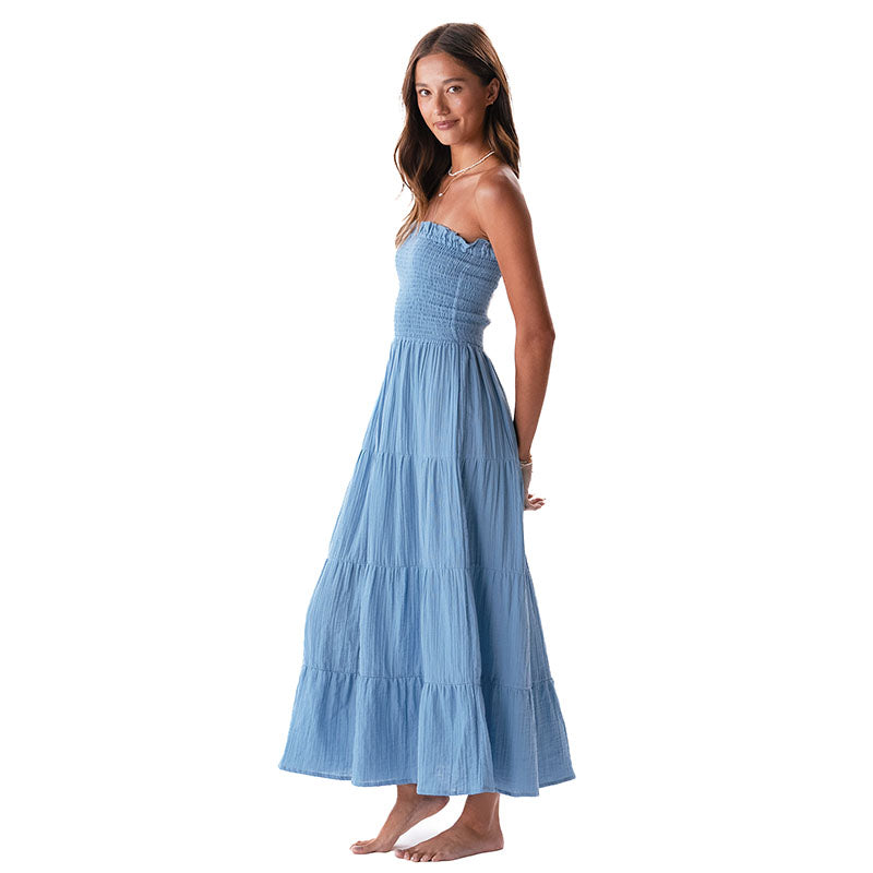 Denim Blue Cotton Mai Tai Maxi Dress | Lotus and Luna