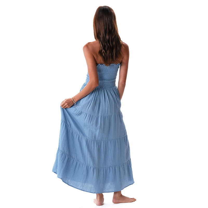 Denim Blue Cotton Mai Tai Maxi Dress | Lotus and Luna - LotusAndLuna