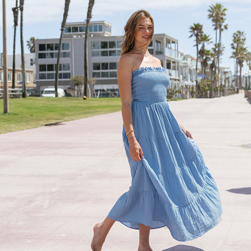 Denim Blue Cotton Mai Tai Maxi Dress | Lotus and Luna
