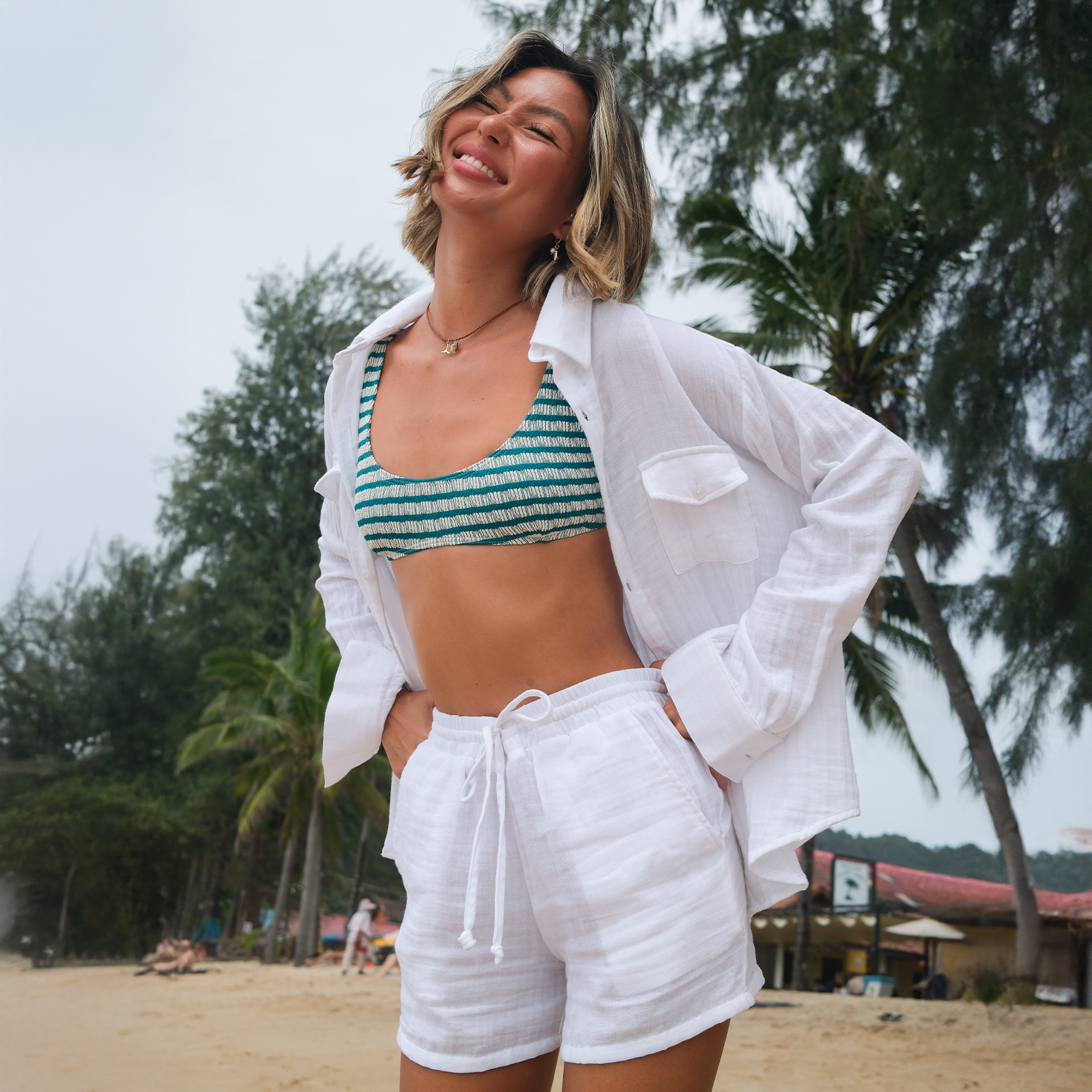 White Cotton Cabana Shorts | Lotus and Luna - LotusAndLuna