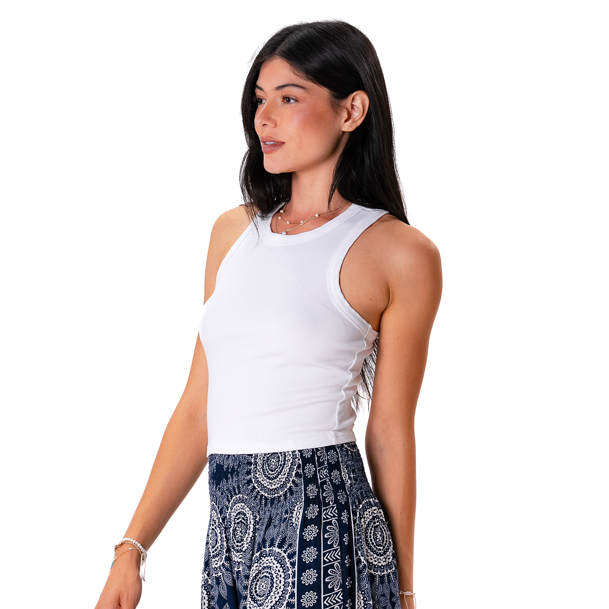 White Cropped Rio Racerback Ribbed Tank