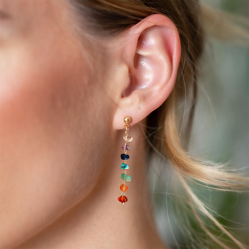 7 Chakra Stone Dangle Earrings - Natural Crystal Healing Energy Jewelry For Women, 2.4 Inches - View #6