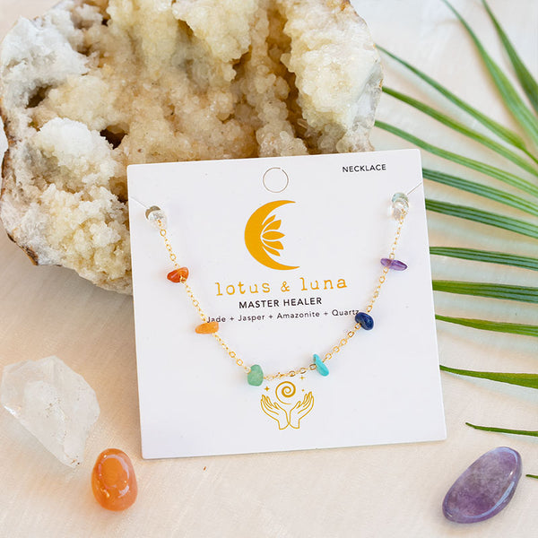 7 Chakras Raw Stone Chain Necklace
