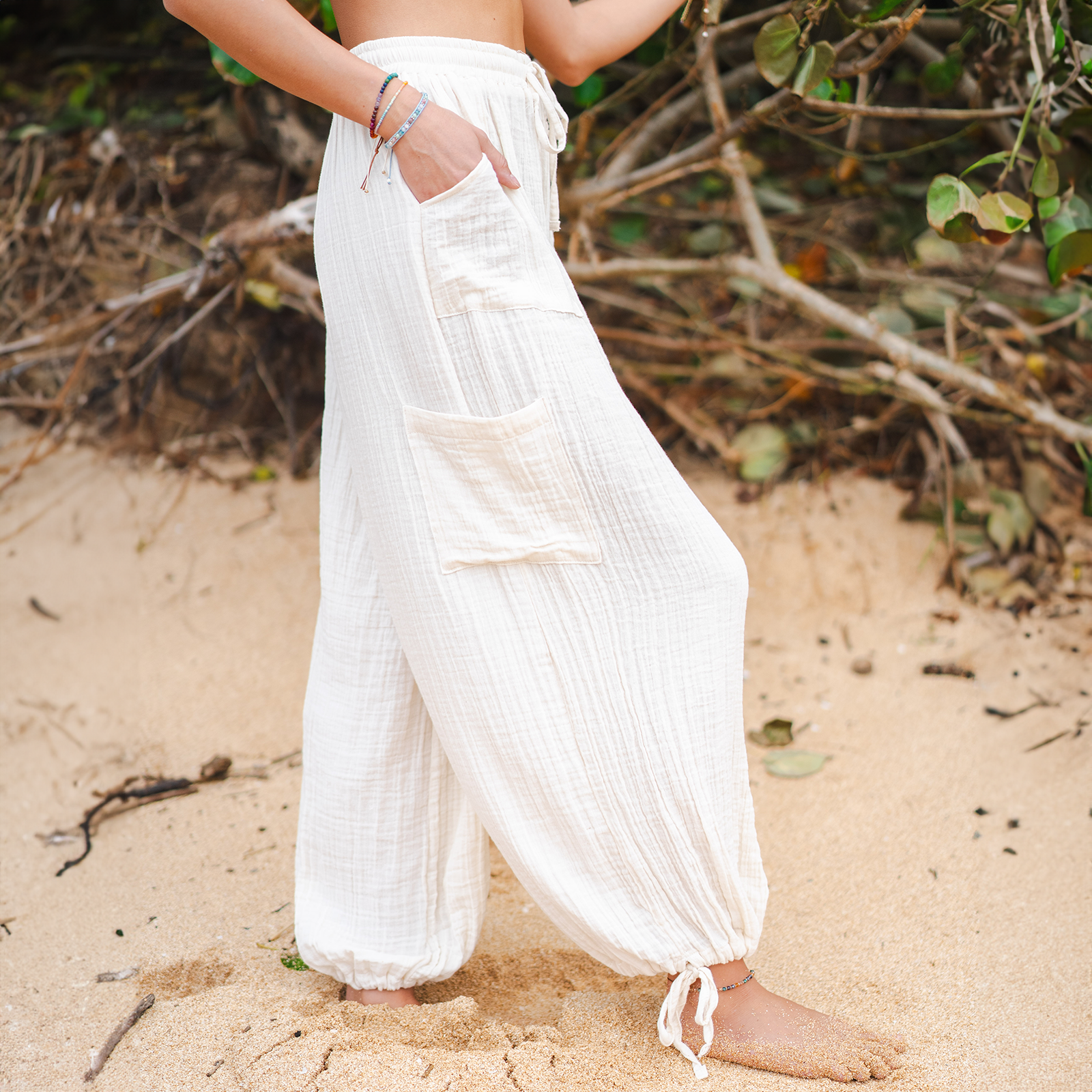 Cream Adventure Cargo Pants | Lotus and Luna - LotusAndLuna