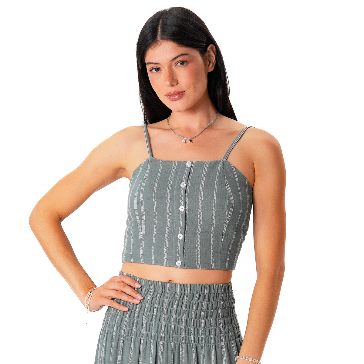 Sage Sailor Stripe Cruisin Crop Top