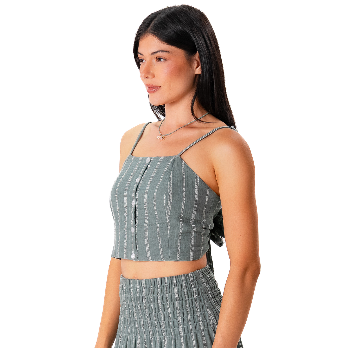 Sage Sailor Stripe Cruisin Crop Top