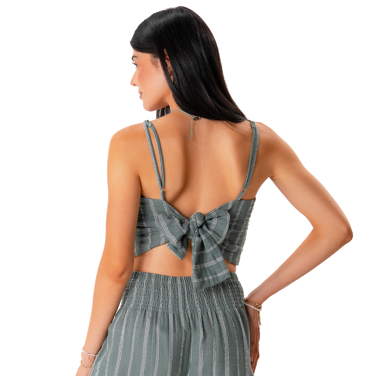 Sage Sailor Stripe Cruisin Crop Top