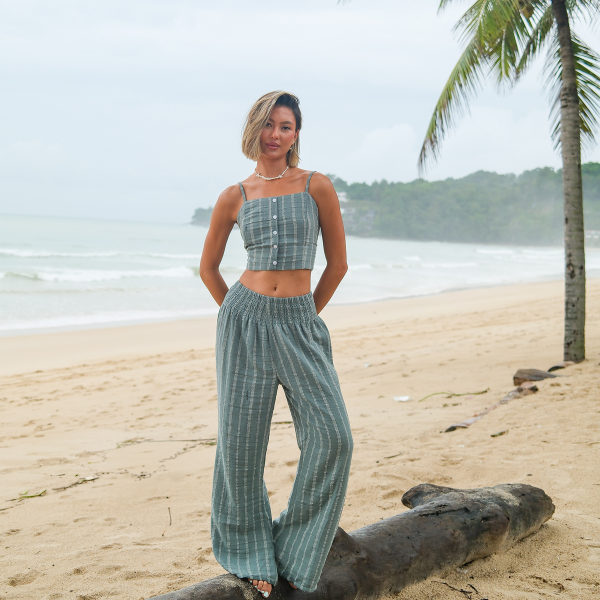 Sage Sailor Stripe Cruisin Crop Top