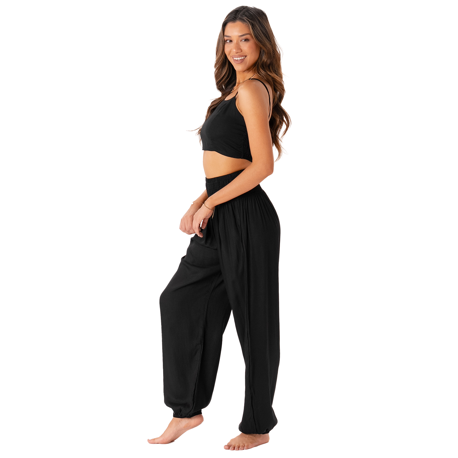 MOON TREE PLANET line pants sports black Moon Flare Pants