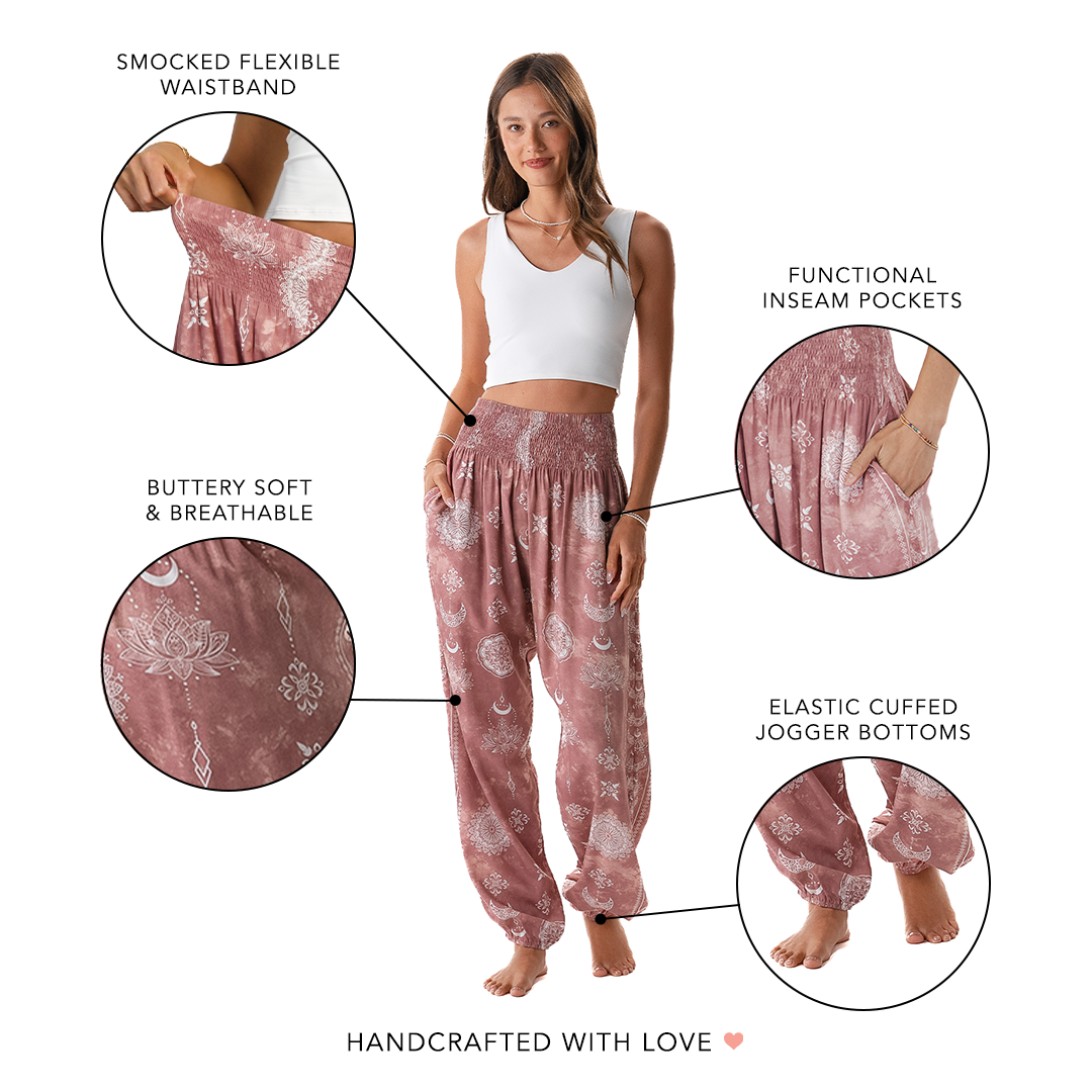Dusty Rose Lotus Moon Harem Pants | Lotus and Luna - LotusAndLuna