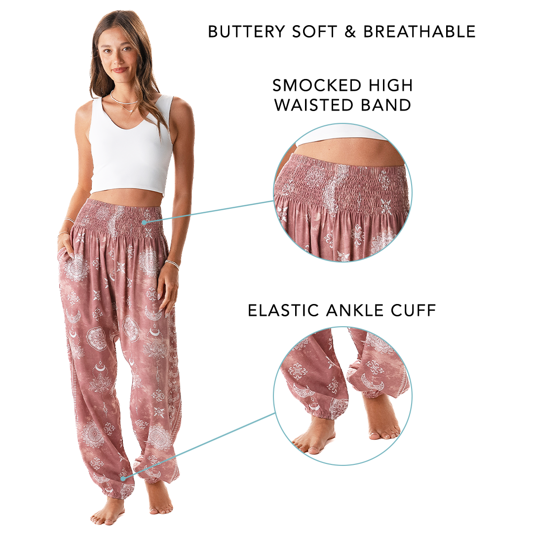 Dusty Rose Lotus Moon Harem Pants