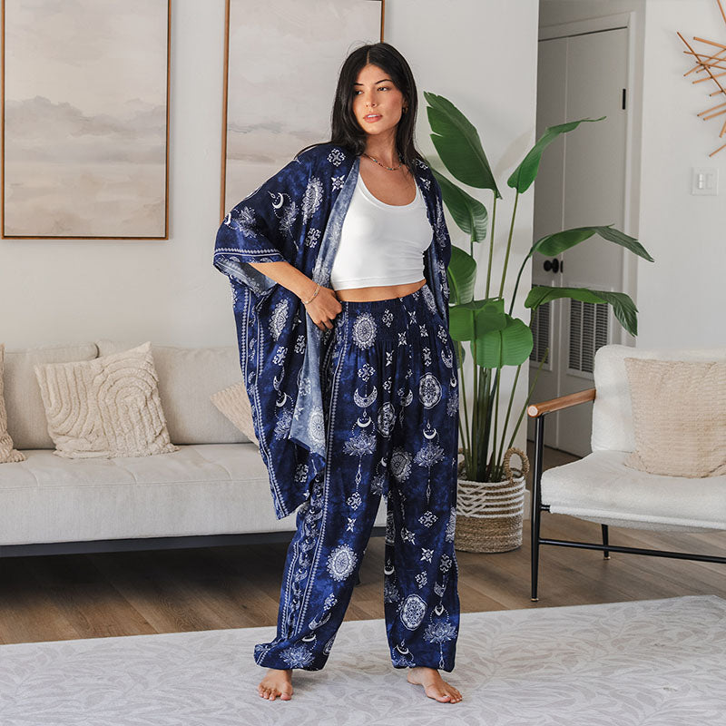 Nightfall Blue Lotus Moon Kimono