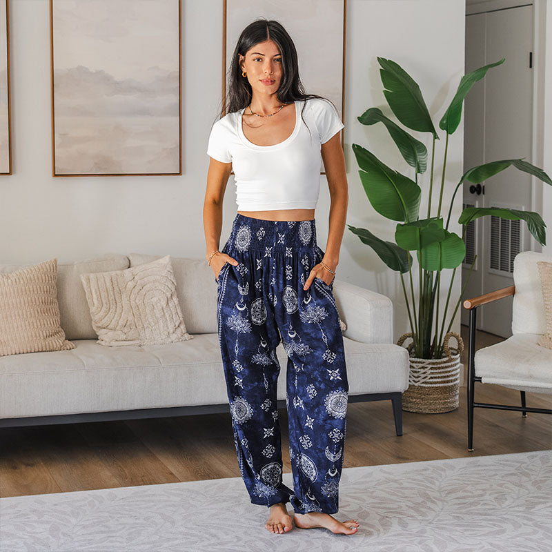 Nightfall Blue Lotus Moon Harem Pants - LotusAndLuna