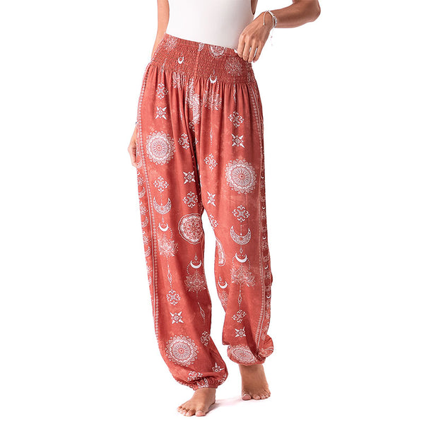 Casual Lotus Pattern Pure Cotton Women's Elastic Waist Harem Pants