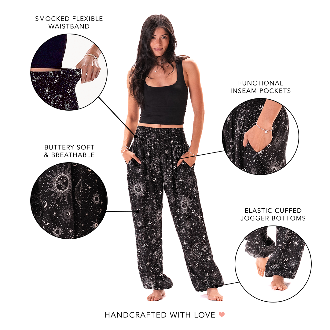Raven Cosmic Sky Harem Pants | Lotus and Luna - LotusAndLuna